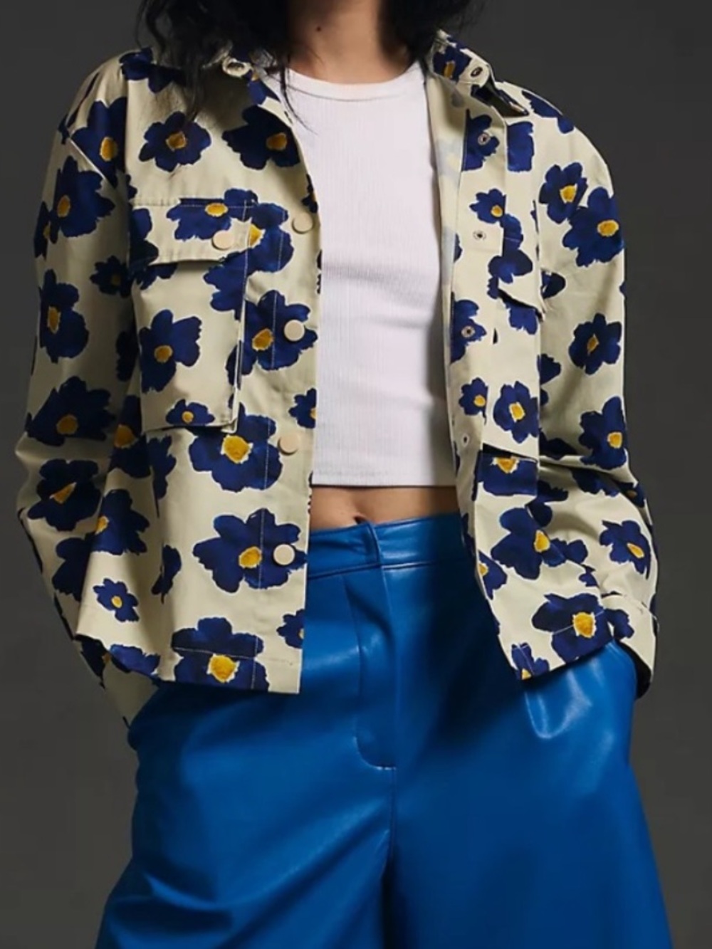 PEPALOVES Anthropologie Floral Cargo Shacket